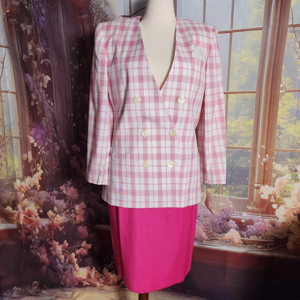 Worthington Vintage 80s Pink Plaid Blazer Skirt Suit Set NWT Size 12 Womens